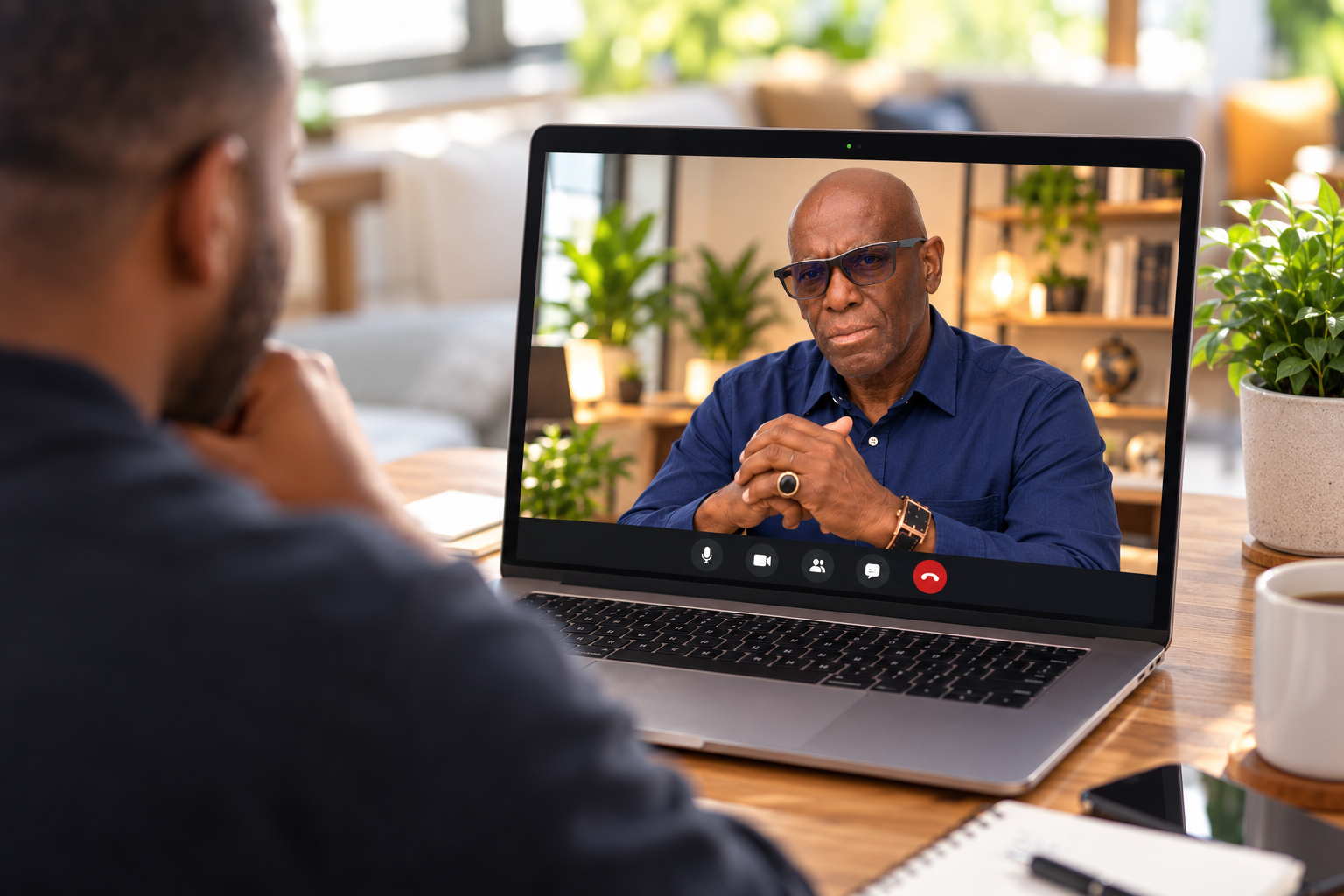 Apostle Jonathan Scott leading a one-on-one Christian addiction recovery coaching session by video
